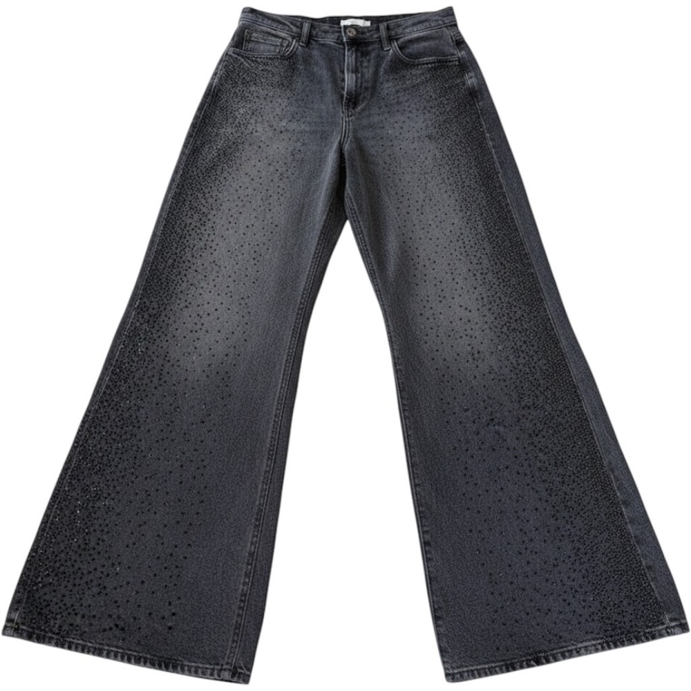 Gianni Bini Rhinestone Wide Leg Jeans Juniors Size 13 Black Denim Sparkle Y2K